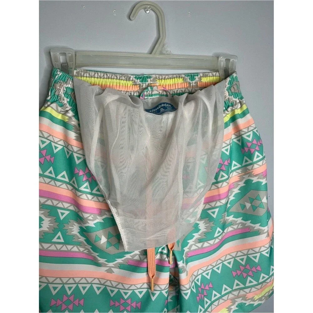 chubbies The En Fuegos Teal Geometric 5.5 Inch Classic Swim Trunks Size Small